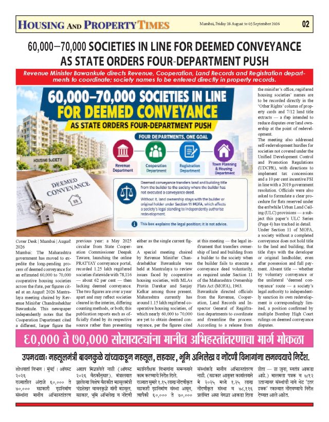 60,000–70,000 SOCIETIES IN LINE FOR DEEMED CONVEYANCE AS STATE ORDERS FOUR-DEPARTMENT PUSH